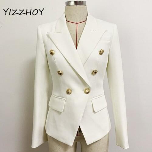 YIZZHOY New Arrival High Quality Designer Blazer Women Classic Double Breasted Metal Lion Buttons Vintage Jacket Plus Size