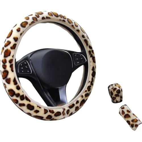 3Pcs/set Leopard Printed Steering Wheel Cover Hand Brake Gear Protective Cap F19A