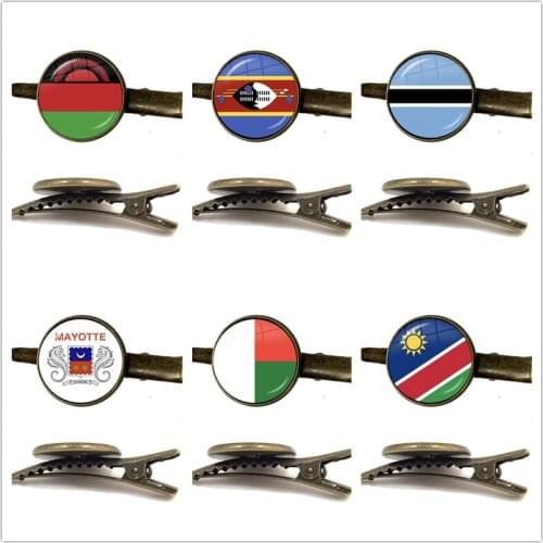 Botswana,Namibia,Swaziland,Madagascar,Malawi,Mayotte National Flag Antique Bronze Glass Cabochon Tie Clip Jewelry Gift