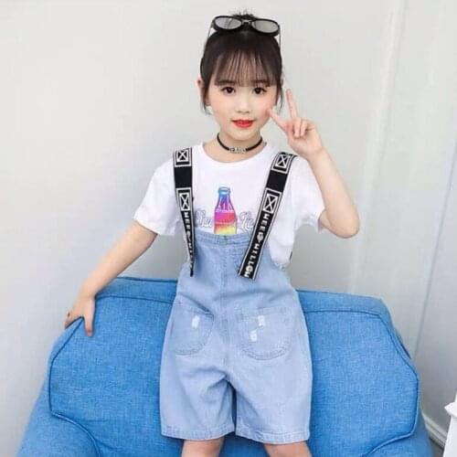 9 10 11 12 13 14 Years Old Summer Child Big Kid Girl Shirt Overalls Jeans Denim Set Baby Clothes Jumpsuit Rompers Dungarees Suit