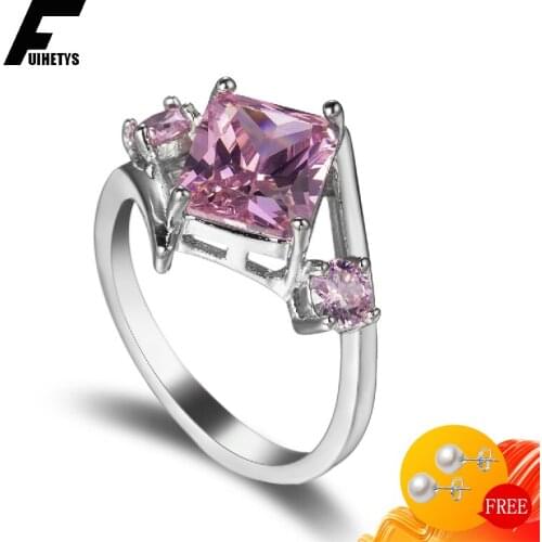 BaliJelry Fashion Ring 925 Silver Jewelry with Pink Zircon Gemstone Finger Rings Accessories for Women Wedding Engagement Party