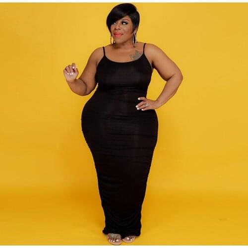 ZJFZML ZZ Women Clothing Dress Plus Size Casual Spaghetti Strap Sleeveless Pleated Floor Length Dresses Dropshipping Wholesale