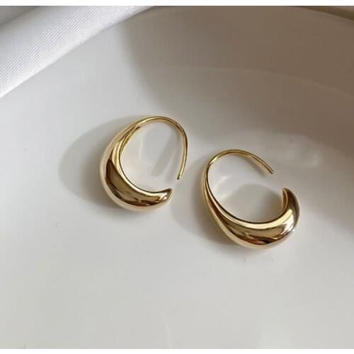 Gold Chic Water Drop Shaped Hoop Earrings Womens Chunky Hoops Geometrical Brass Earrings Minimalist Wedding Party Jewelry