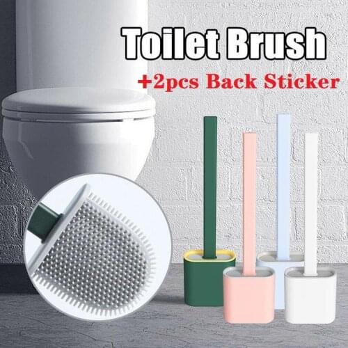 1PC Silicone Wc Toilet Brush Wall Mounted Flat Head Flexible Soft Bristles Brush with Quick Drying Holder Set for Bathroom