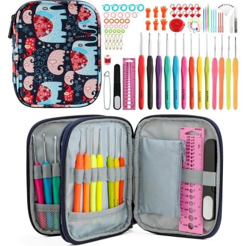 1Set Ergonomic Crochet Hooks Kit with Case TPR Soft Grip Aluminium Knitting Needles DIY Sewing Crochet Needles Crochet Hooks Kit