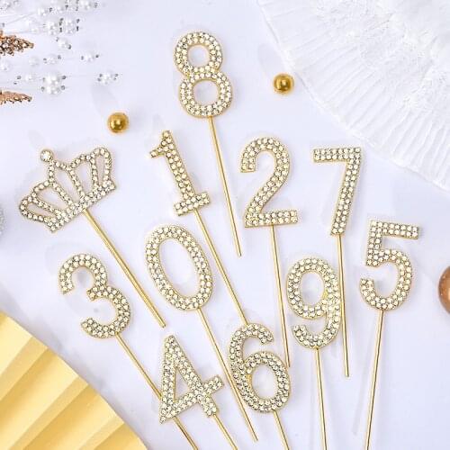 1PC Glitter Number Cake Toppers Alloy 0-9 Birthday Party Cake Decoration Accessories Home Diy Cake Insert Baking Tools