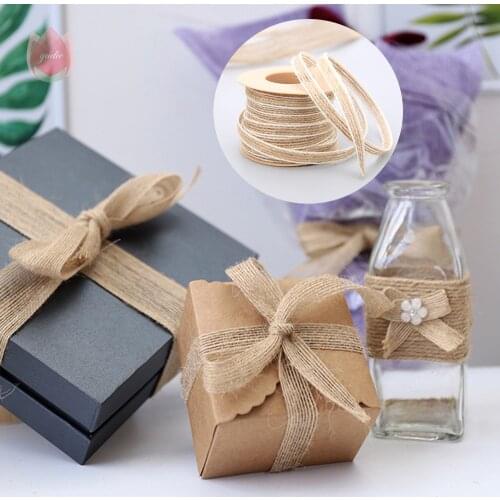 5/10M Natural Jute Burlap Rolls Hessian Ribbon With Lace Vintage Rustic Wedding Decoration Party Diy Wedding Crafts Gift Decor