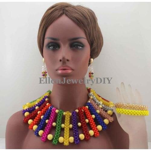 2019 New Indian Masquerade African Bride Jewelry Set Nigerian Wedding Party Beads Statement Necklace Set Free Shipping W13276