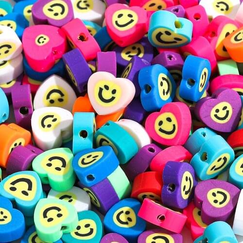 40pcs 10mm Smiley Beads Mixed Color Polymer Clay Spacer Heart Shape Beads for Bracelet Jewelry Making DIY Handmade Accessories