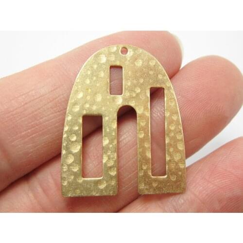 Brass earring charm Brass D pendant 28x23.3x0.6mm Hammered Brass church construct charm -6pcs R1307