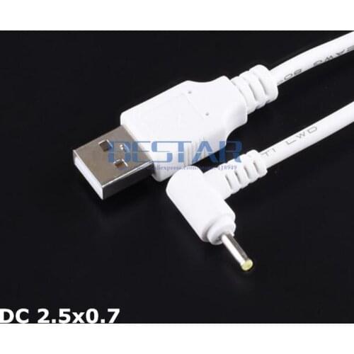 White DC Elbow Power Adapter Plug USB To DC 2.5*0.7 2.5*0.7mm 2.5 mm x 0.7 mm 2.5x0.7mm Jack Right Angle L shape charge Cable 1M