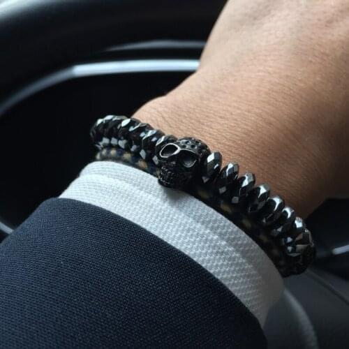 Hematite Beads Bracelets Skull Bangles Titanium steel Skull Bangle Bracelets Men Jewelry bracelet men valentine jewelr