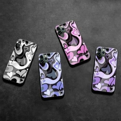 Colorful Purple Heart Swirl Pattern Phone Case Tempered Glass For iPhone 12 Mini 11 Pro XR XS MAX 8 X 7 6S 6 Plus SE 2020 cover