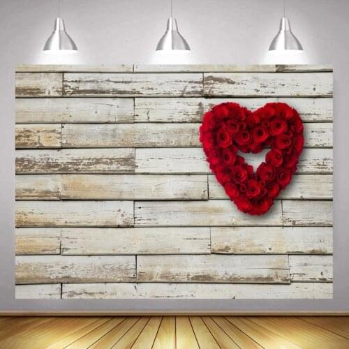 Heart-Shaped Red Rose Retro Wooden Backgrounds Valentines Day Couples Party Venue Decorative Photography Studio Backdrop