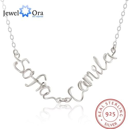 JewelOra 925 Sterling Silver Personalized Letter Wire Necklace with 2 Custom Names Customized Silver Handmade Xmas Couples Gift