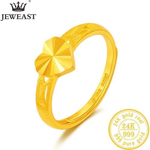 JLZB 24K Pure Gold Ring Real AU 999 Solid Gold Rings Shiny Heart Beautiful Upscale Trendy Classic Jewelry Hot Sell New 2020