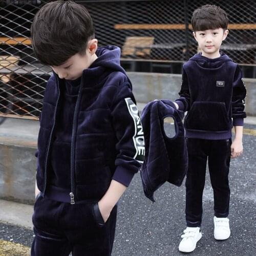Brand Boys Warm Thicken Fleece Hoodies+Pants+Vest 3pcs Sets Girl Winter Sets Children Clothes Kids Casual Suits Christmas Outfit