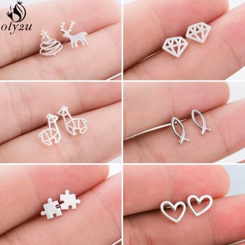 Oly2u Minimalist Silver Color Small Earrings Simple Geometric Stud Earrings for Women Girls Tiny Ear Studs Pendientes Oorbellen