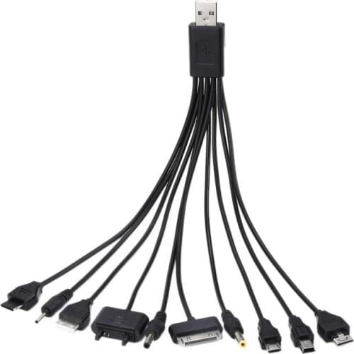 1pc 10 In 1 Multifunctional Charger USB Cable For IPod Motorola Nokia Samsung LG Sony Male To Multi Plug Charger Cable Data Line