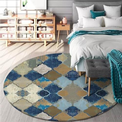 Fashionable Modern European Abstract Oil Painting Geometry Morocco Blue Living Room Bedroom Basket Chair Round Mat Carpet