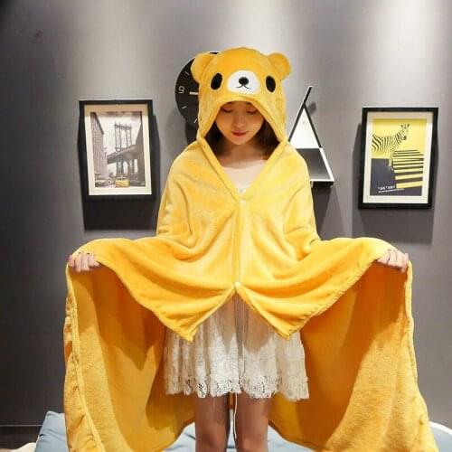 Cartoon coral fleece 80x100cm/100x160cm one-piece hooded plush shawl wind cloak bath towel blanket Girls Boy Bathrobe Cloak