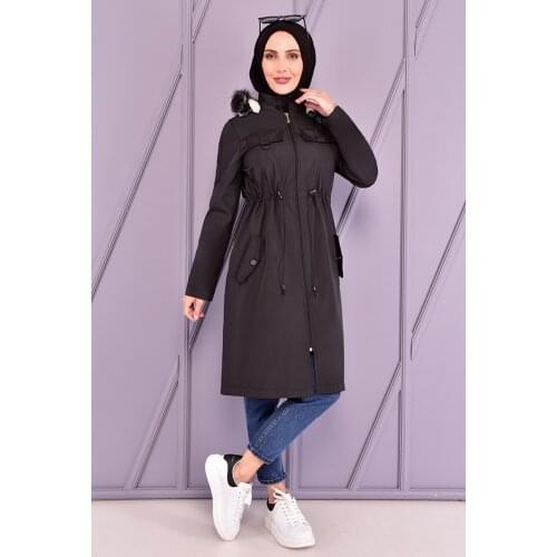 2022 NEW SEASON MUSLIM MOBILE DETAILED HOODED COAT/WOMEN POCKET DETAILED HOODED COAT/MODERN MOBILE DETAILED HOODED COAT GK30