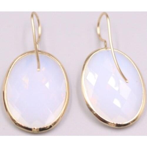 Real Silver 925 Earrings Round Oval Crystal For Women Female Girl Yellow Gold Earrings