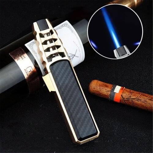 New Jet Butane Pipe Cigar Lighter Outdoor Windproof Strong Flame Spray Gun Kitchen Metal Torch Lighter Smoking Tools Men Gadgets