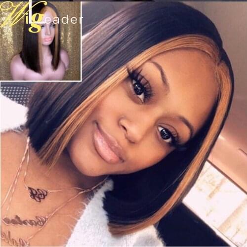 Wigleader Front Highlight Brown Preplucked Human Hair Lace Front Wig Short Bob Cut 150% Glueless Lace Frontal Wigs Bob Hair Wigs