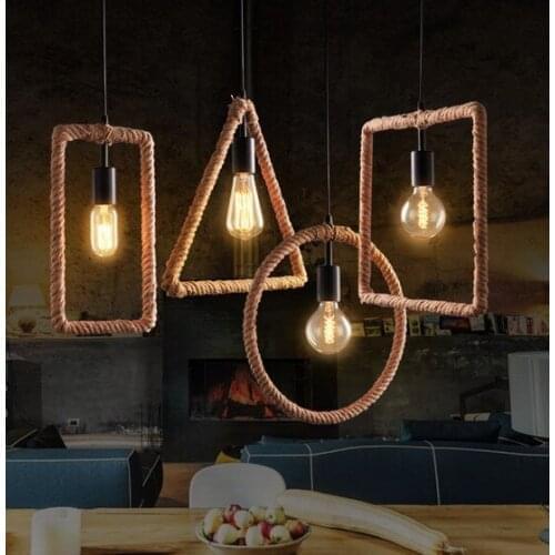Loft Style Geometric Circle Rope Droplight Edison Industrial Vintage Pendant Light Fixtures For Dining Room Hanging Lamp