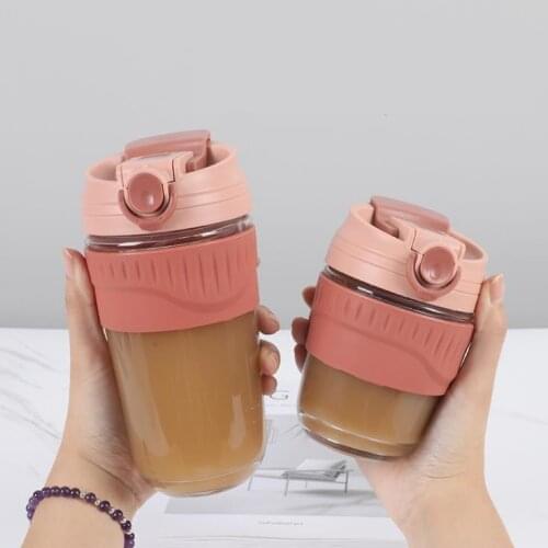 Portable Glass Coffee Cup Straw Outdoor Travel Car Carrying Water Bottle Drink Straight Leak-proof Non-slip Office Home Tea Mug