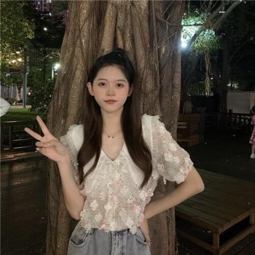 French Lotus Leaf Thin Puff Sleeve Short-sleeved Shirt Female Design Sense Niche Summer 2021 New Top Tide