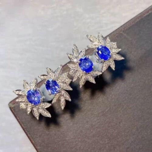 14K pure gold earrings, colored gems, inlaid jewelry, female flower leaf earrings, noble birthday gift, wedding anniversary gift