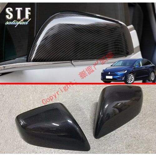 Carbon Fiber Style Car Accessories Side Mirror Cover Trim Rear View Cap Overlay Molding Garnish For Tesla Model X 2018 2019