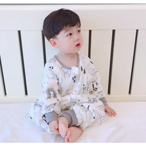 Spring Autumn Long-sleeved Bamboo Cotton Gauze Split-leg Sleeping Bag Baby Kick Protection Newborn Cartoon Baby Sleeping Bag