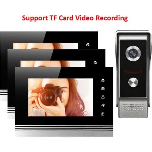 XinSiLu video door phone Record intercom system Kit 3 monitors 1 doorbell Camera intercom Max 32GB TF CARD picture/video record