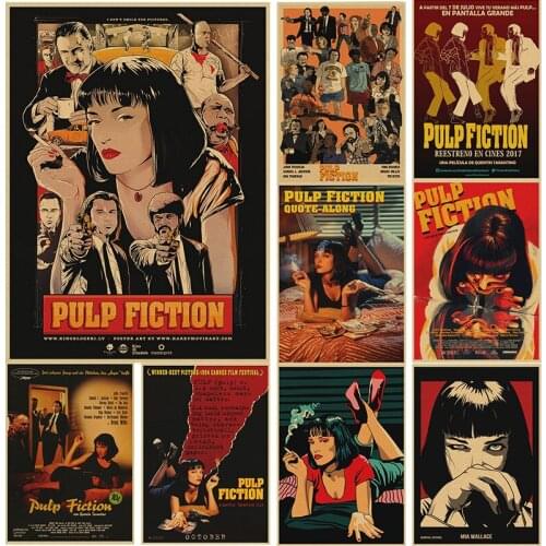 Vintage Kraft Paper Printings of Popular Movie Poster Pulp Fiction Heroine Portrait Wall Sticker for Living Room Home Decoration