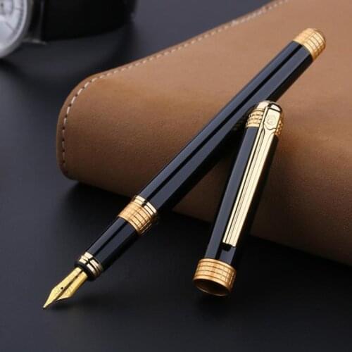 Picasso Pimio 909 Vintage Space Time of London Metal Fountain Pen Black With Golden Clip Original Box Fine Nib Writing Pen