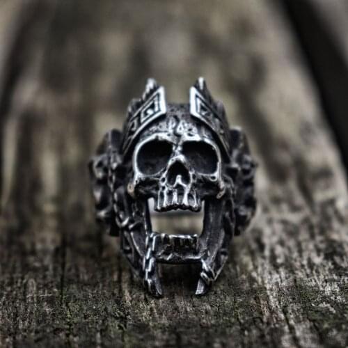 Vintage Helmet Warrior Skull Biker 316L Stainless Steel Ring Men Punk Rock Jewelry