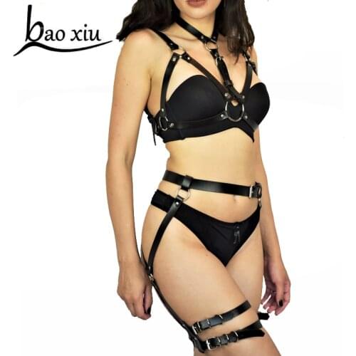 Vintage women new Sexy Garter Leather belt Body Leg Bondage sets Punk Harness Corset Waist Belt Straps Suspenders Accessories