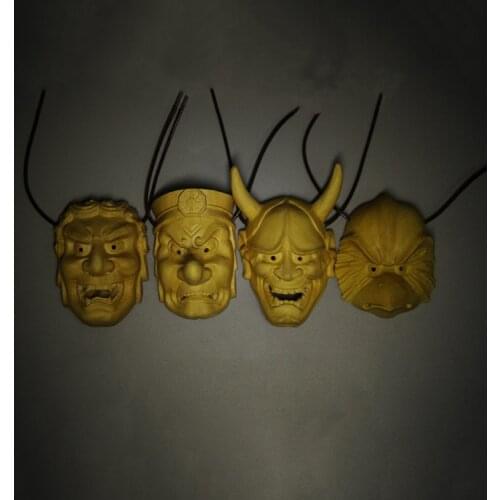 Japanese Mask Prajna Tiangou Exorcism Necklace Pendant Boxwood Pure Manual Solid Wood Carving