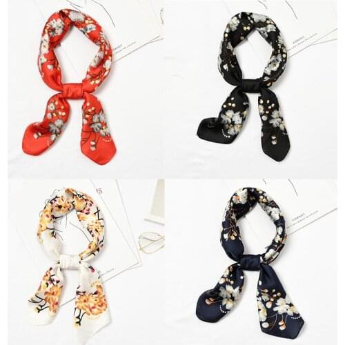 Yishine Wholesale 20pcs 4 Colors Multifunction Retro Florals Women Satin Wraps Scarves Shawl Polyester Silk Scarf Handkerchief