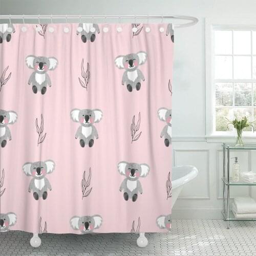 Pattern Cute Watercolor Koala Bears on Pink Kids Baby Shower Curtain Waterproof Polyester Fabric 72 x 78 Inches with Hooks