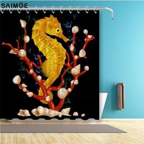 Bath Curtain Ocean Fish Shark Seahorse Shower Curtains Watreproof Polyester Fabric Bathroom Curtain Bathing Cover Shower Sets
