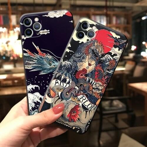 Camera Protect Case for iPhone 11 Pro Max 11Pro 11 Cases 3D Relief Embossed Dragon Carp Soft Anti-scratch Pattern Silicone Cover