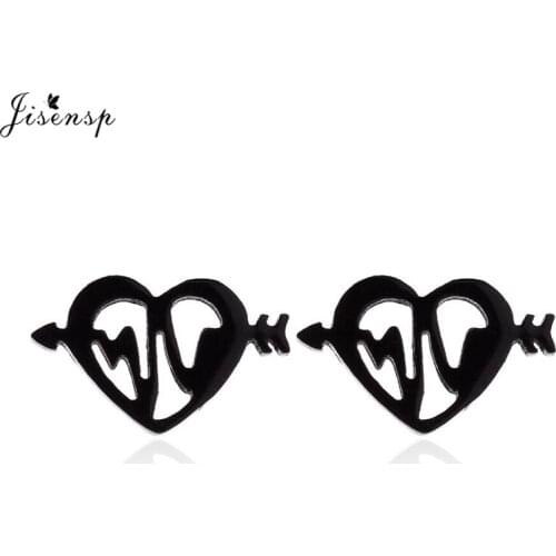 Jisensp Fashion Black Heartbeat Stud Earrings ECG Medical Stainless Steel Jewelry for Nurse Doctor Women Earrings bijoux