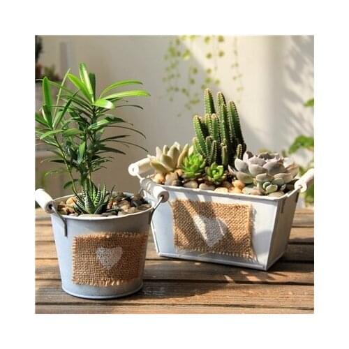 2pcs Rustic Iron Flowerpot Home Decoration Round Bucket Vintage Metal Artificial Plant Succulent Pot Candy Sweet Storage Gift