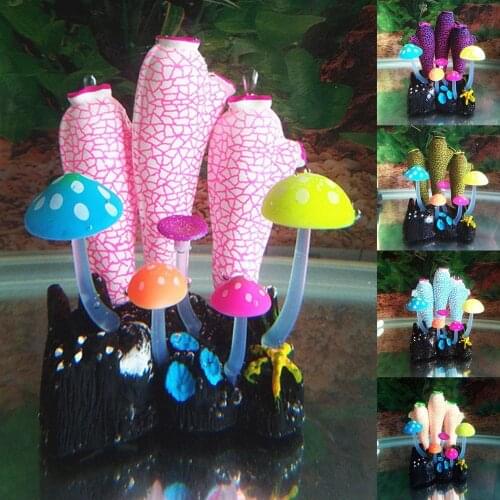 40% Hot Sales!!! Fish Tank Luminous Simulation Mushroom Corals Plants Landscaping Aquarium Decor