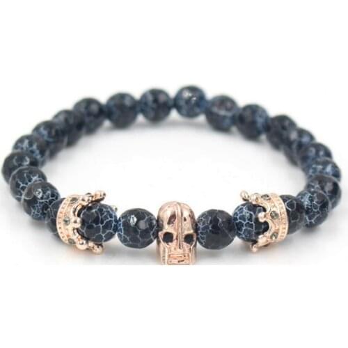 8mm g242 gold silver micro pave cz zircon cubic zirconia Bracelet elastic adjusted bead helmet Crown weathering agate Bangles