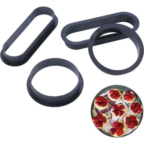 8 Pcs Mini Tart Ring Circle Cutter Tartlet Mold Small Pie Ring Heat-Resistant Perforated Cake Mousse Molds Non Stick Cake Mold